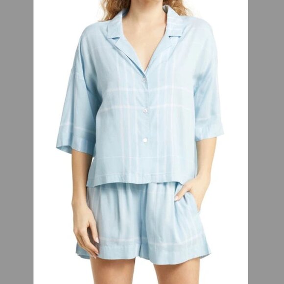 Papinelle Other - Papinelle Plaid Relaxed Fit Short Pajamas In Sky Blue - EUC